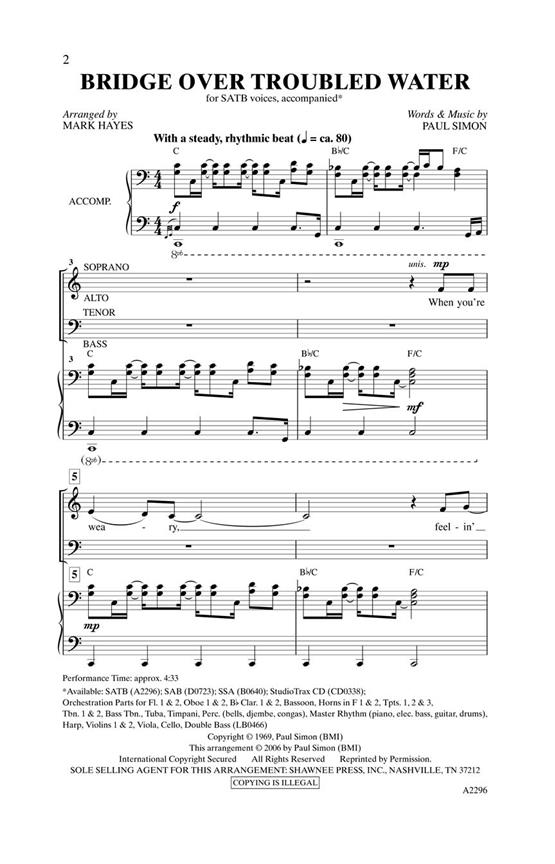 SIMON PAUL BRIDGE OVER TROUBLED WATER (ARR HAYES MARK) STUDIOTRAX CD