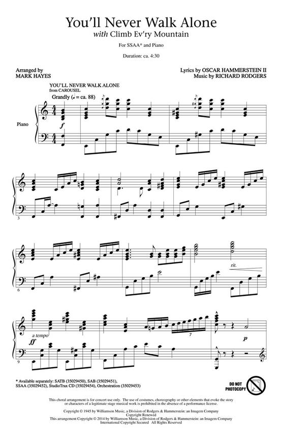 You'll Never Walk Alone With Climb Ev'ry Mountain (Hayes Mark) Ssaa