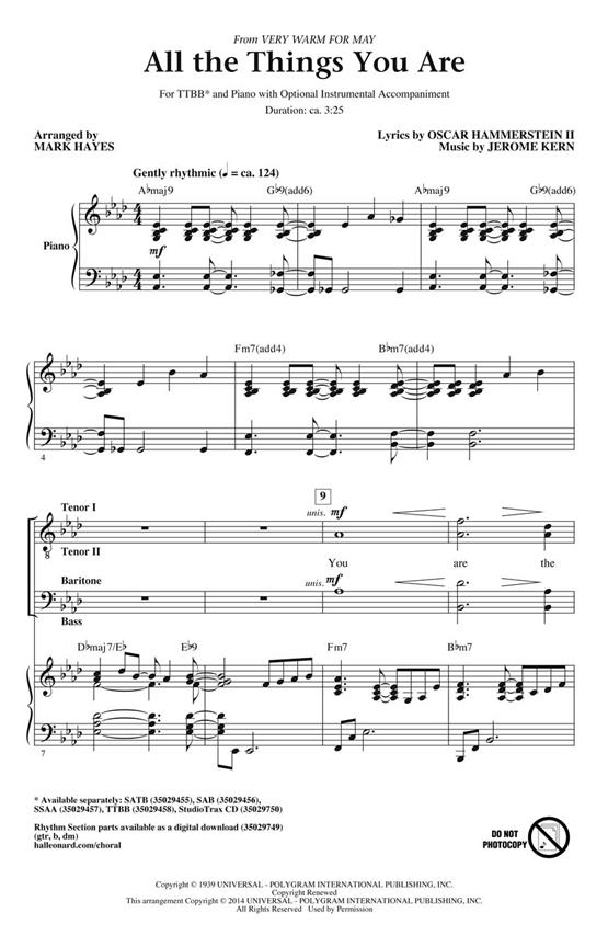 Kern/Hammerstein All The Things You Are (Arr Hayes Mark) Ttbb Choral