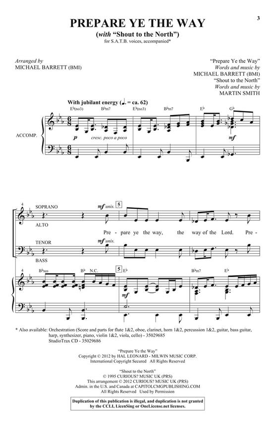 Barrett/Smith Prepare Ye The Way With Shout To The North Studiotrax Cd