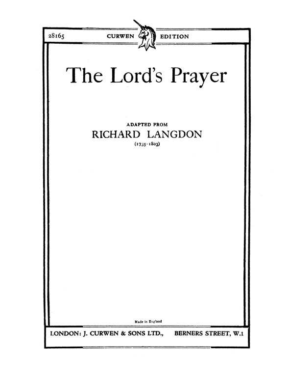 Langdon, R The Lord's Prayer Satb/Tonic