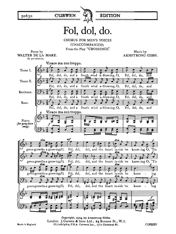 Armstrong Gibbs Fol, Dol, Do Ttbb (Unaccompanied)