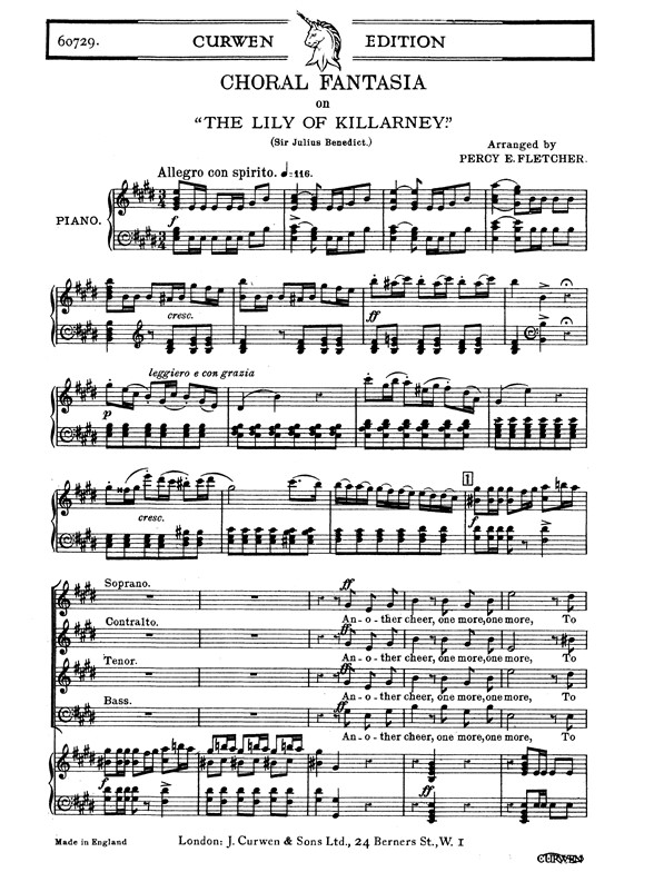 Benedict The Lily Of Killarney Satb