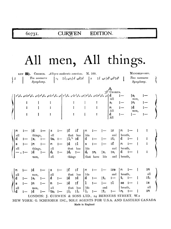 Mendelssohn All Men, All Things Satb Tonic Solfa