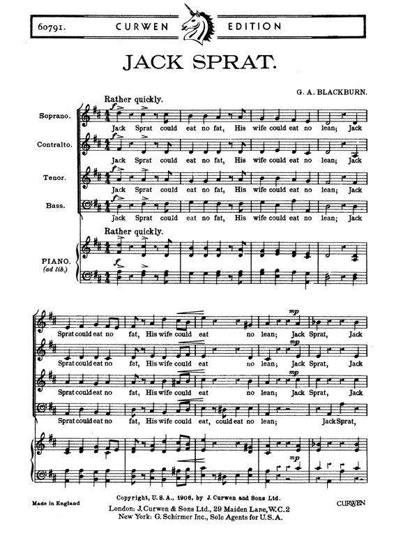 Blackburn Jack Sprat Satb And Piano