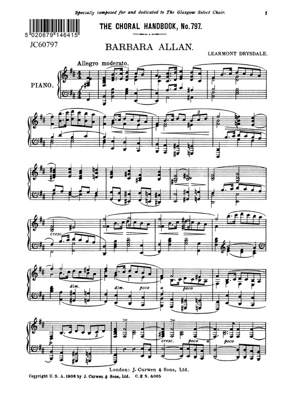 Drysdale Barbara Allan Satb