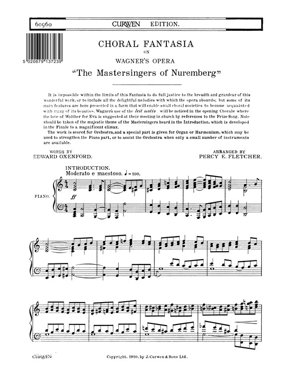 Fletcher, P Choral Fantasia From Mastersingers Of Nuremberg Satb/Piano