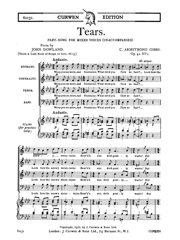 Armstrong Gibbs Tears Satb (Unaccompanied)