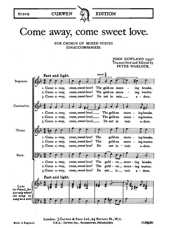 Dowland Come Away Come Sweet Satb