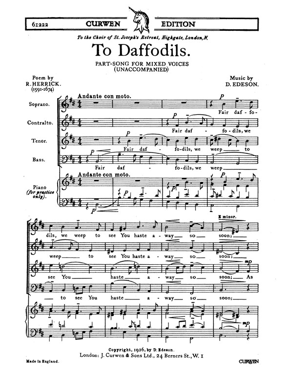 Edeson To Daffodils Satb