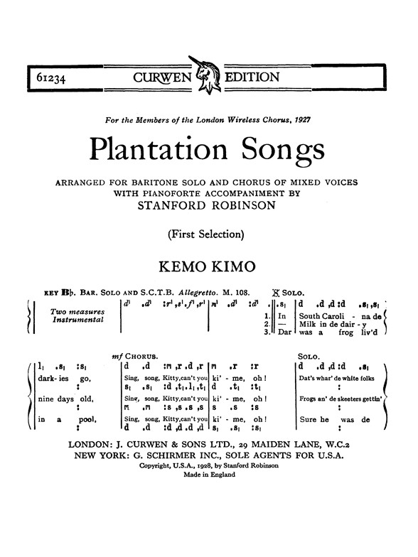 Robinson Plantation Songs Satb