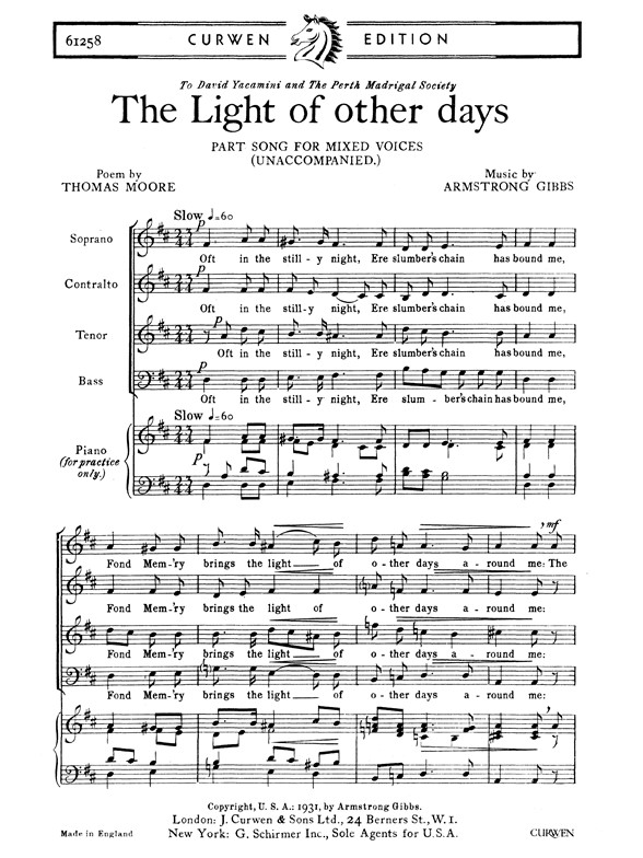 Cecil Armstrong Gibbs: The Light Of Other Days (SATB)