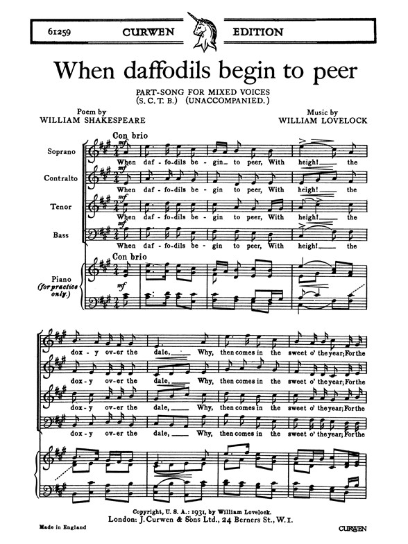 Lovelock When Daffodils Begin Satb
