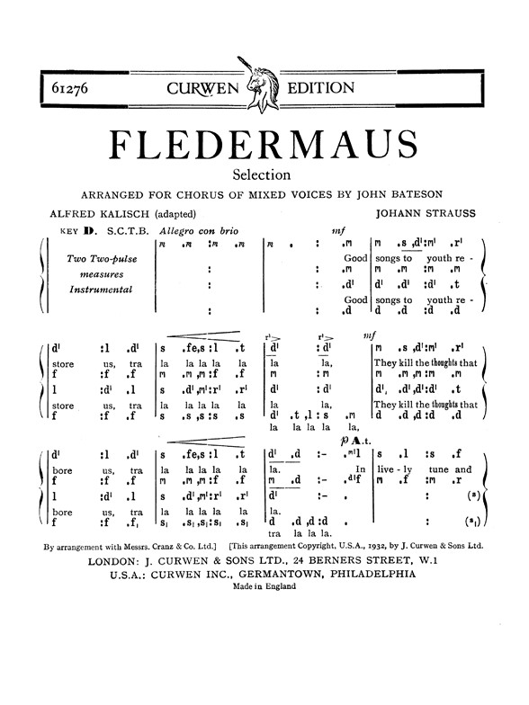 Strauss Fledermaus Satb Tonic Solfa