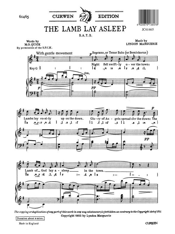 Marguerie Lamb Lay Asleep Satb