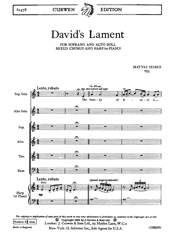 Matyas Seiber: David's Lament (Soprano And Alto Solo/SATB/Piano)