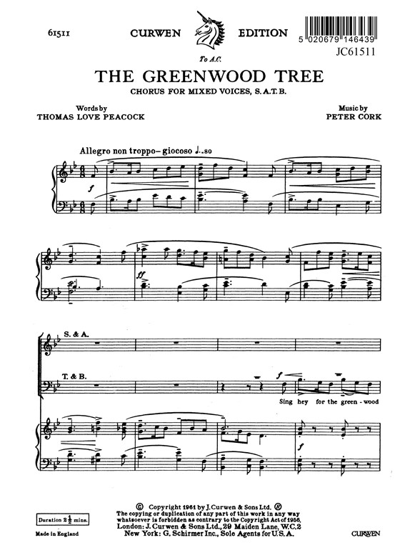 Cork Greenwood Tree Satb