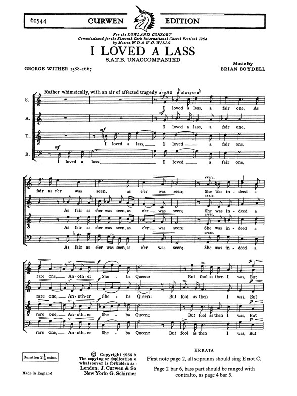 Boydell, B I Loved A Lass Satb
