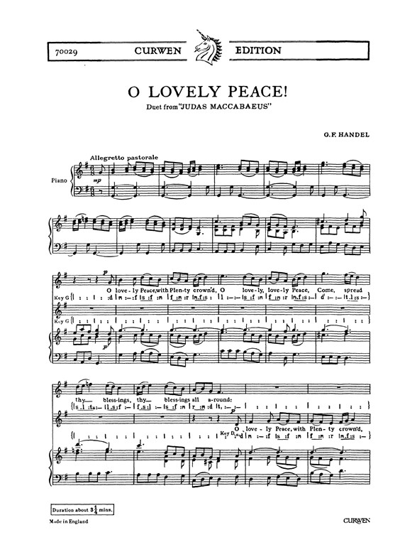 Handel, Gf O Lovely Peace 2pt/Piano