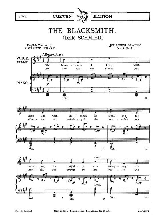 Brahms, J The Blacksmith Unison/Piano