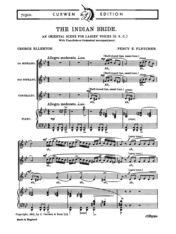 Fletcher, P The Indian Bride Ssa/Piano