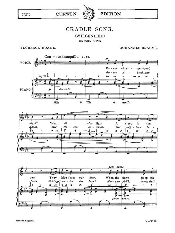 Brahms, J Cradle Song Unison/Piano