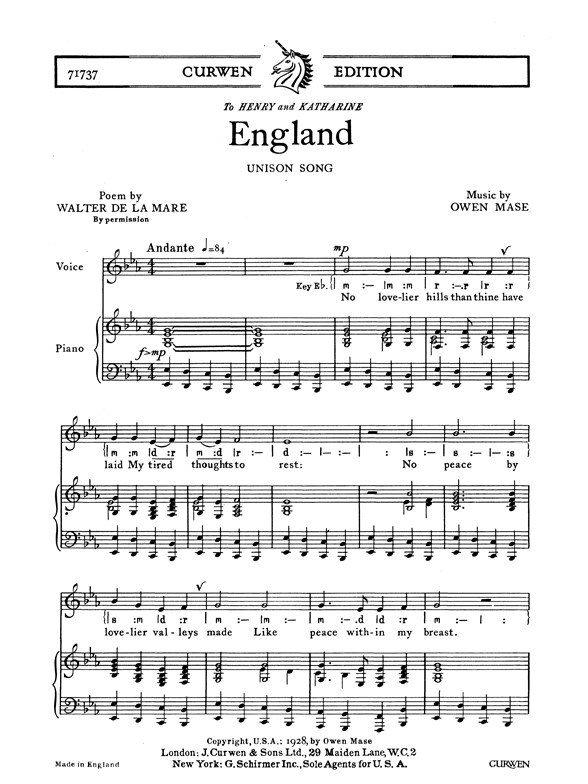 Mase, O England Unison/Piano
