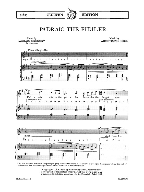 Cecil Armstrong Gibbs: Padraic Fidiler - Unison