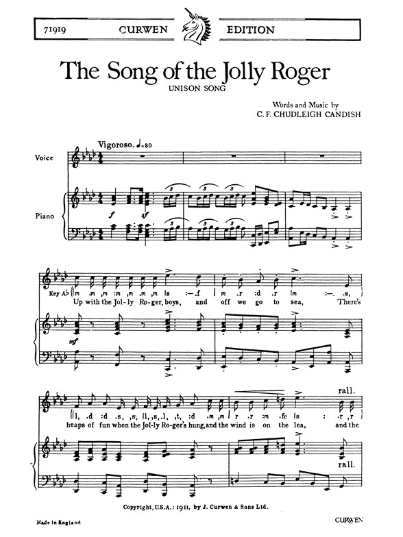 Chudleigh Candish, C The Song Of The Jolly Roger Unison/Piano