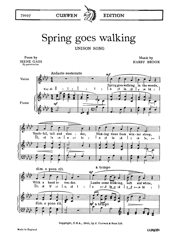 Brook, H Spring Goes Walking Unison/Piano