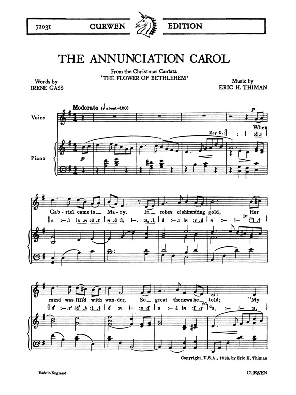 Thiman, E The Annunciation Carol Unison