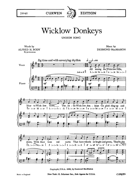 Macmahon, D Wicklow Donkeys Unison/Piano
