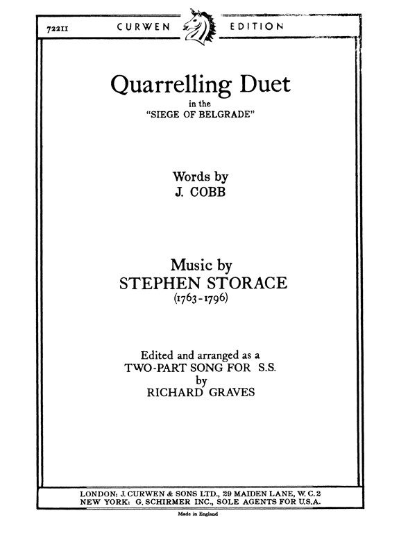 Storace, R Quarrelling Duet Ss/Piano