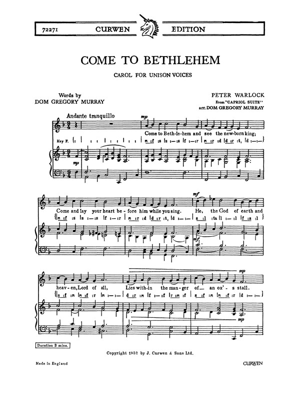 Warlock, P Come To Bethlehem Unison