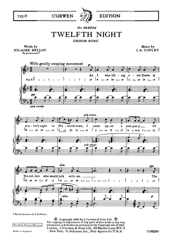 Copley, I Twelfth Night Unison/Piano