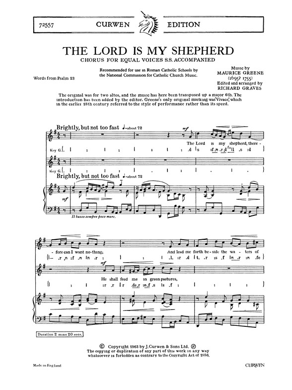 Greene, M The Lord Is My Shepherd Ss/Piano