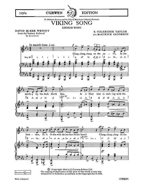 Coleridge Taylor, S Viking Song Unison/Piano