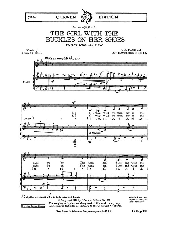 Nelson, H The Girl With The Buckles On Her Shoes Unison/Piano