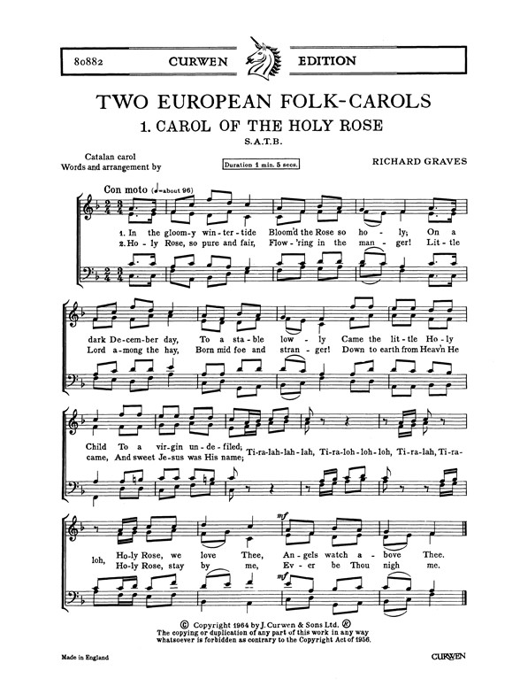 Graves, R Two European Folk-carols Satb