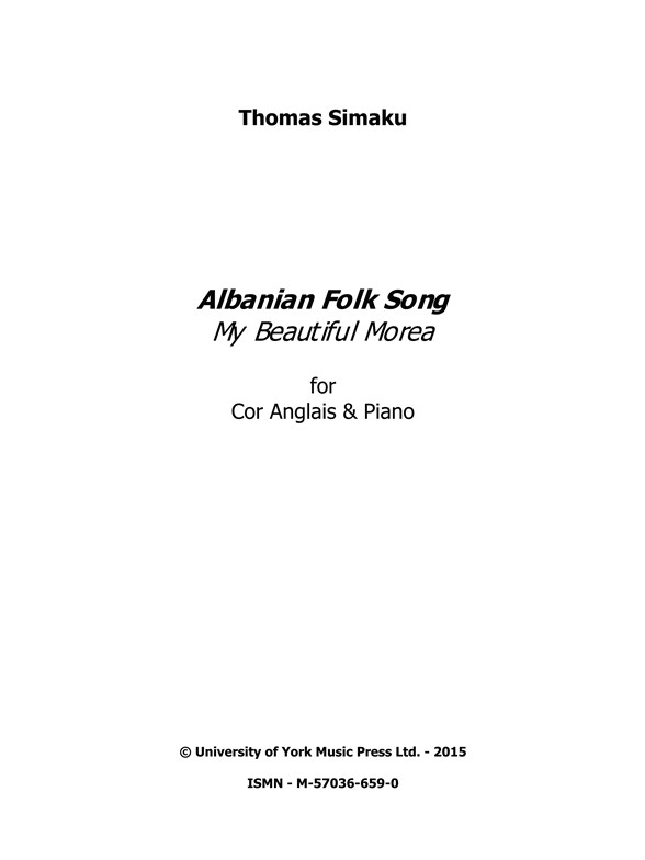 Simaku Thomas Albanian Folk Song My Beautiful Morea Cora/Pf Score/Part