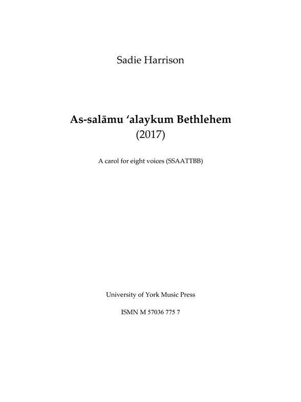 Sadie Harrison: As-Salāmu ʿAlaykum Bethlehem
