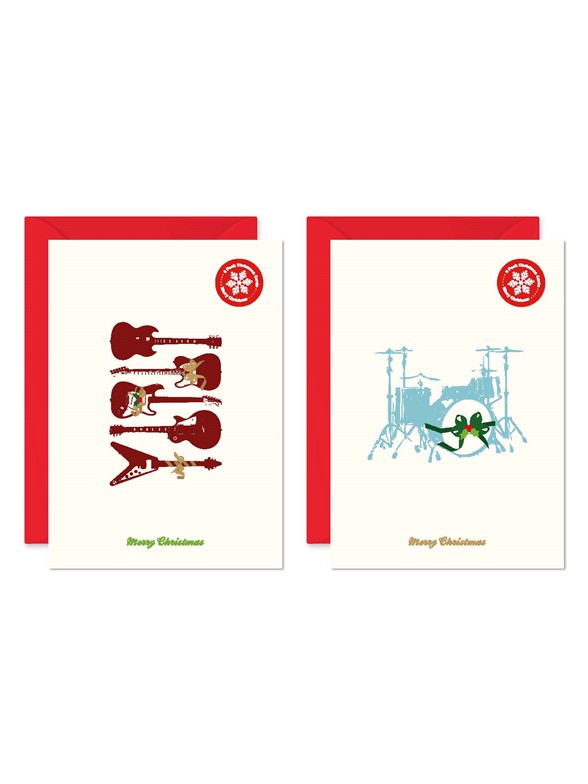 My World Xmas Card - Pack Of 6 - Guitar/Drum