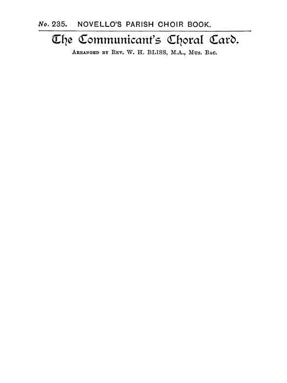 W.H. Bliss: The Communicant`s Choral Card Satb/Organ