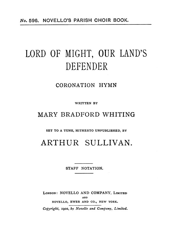 Arthur Sullivan: Lord Of Might, Our Land`s Defender (Coronation Hymn) Satb/Org