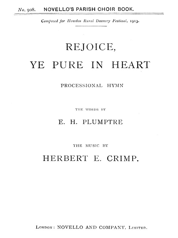Herbert E. Crimp: Rejoice, Ye Pure In Heart (Hymn) Satb/Organ