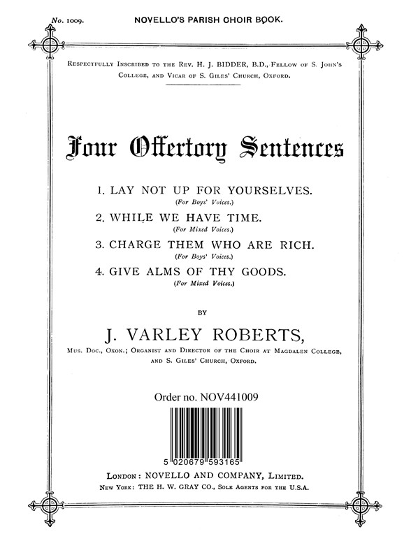 J. Varley Roberts: Four Offertory Sentences Satb/Organ