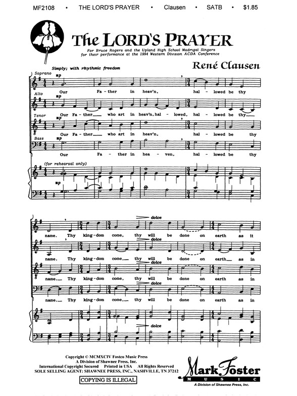 CLAUSEN LORDS PRAYER, THE SATB ACAP