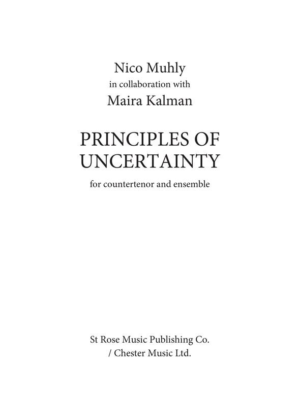 Nico Muhly: Principles Of Uncertainty (Score)