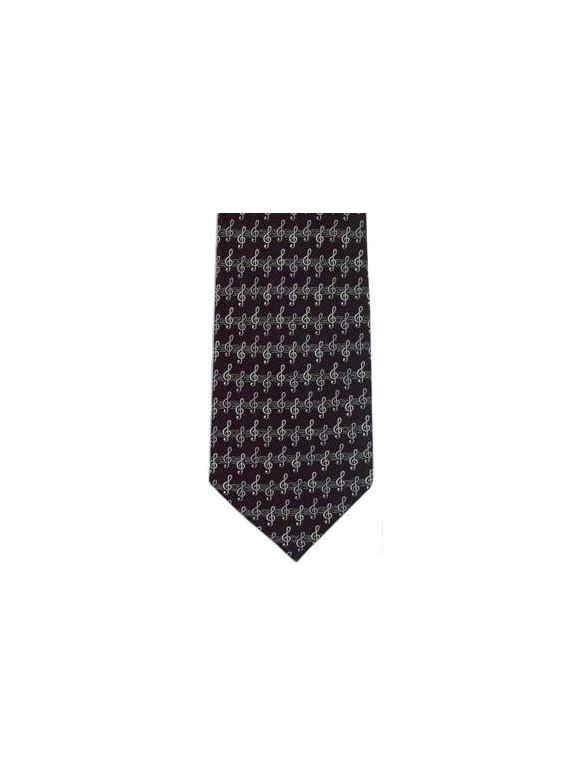 Tie Studio: Silver Clefs On Black Silk Tie