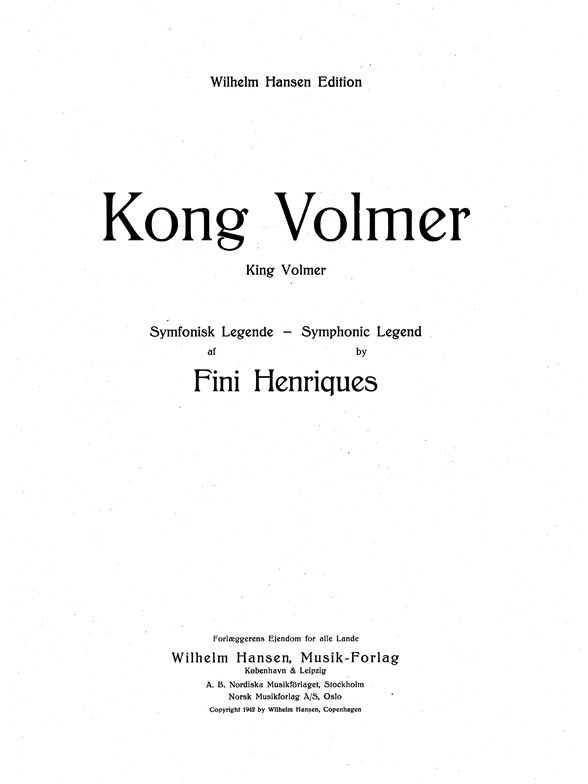 Kong Volmer, Symfonisk Legende